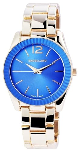 Excellanc Modische Damen Armband Uhr Blau Gold Analog Metall Frauen Quarz 9180603000011 von Excellanc