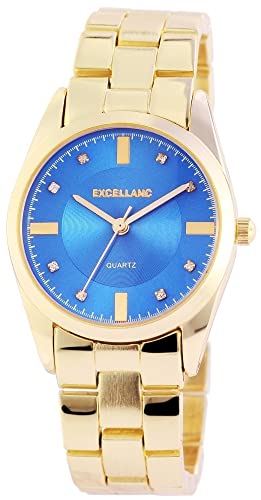 Excellanc Modische Damen Armband Uhr Blau Gold Analog Strass Crystals Metall Quarz 9180503000033 von Excellanc