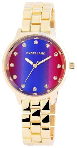 Excellanc Modische Damen Armband Uhr Blau Lila Gold Strass Kristalle Analog Metall Frauen Quarz 9180803000007 von Excellanc
