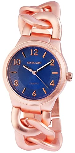 Excellanc Modische Damen Armband Uhr Blau Rosègold Analog Metall Kettenarmband Quarz 9152833000022 von Excellanc
