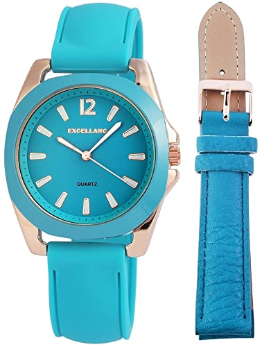 Excellanc Modische Damen Armband Uhr Blau Rosègold Analog Silikon Quarz 9195033500186 von Excellanc