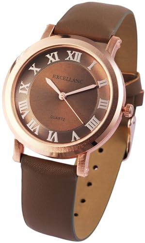 Excellanc Modische Damen Armband Uhr Braun Rosègold Analog Kunst Leder Quarz 91900102003 von Excellanc