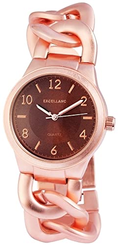 Excellanc Modische Damen Armband Uhr Braun Rosègold Analog Metall Kettenarmband Quarz 9152837000022 von Excellanc