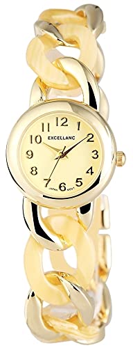 Excellanc Modische Damen Armband Uhr Gelb Gold Analog Metall Kettenarmband Quarz 9150807500022 von Excellanc