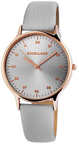 Excellanc Modische Damen Armband Uhr Grau Rosègold Analog Leder Imitat Quarz 91900212002 von Excellanc