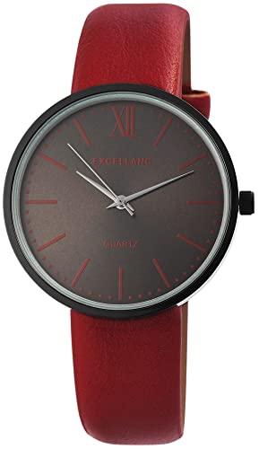 Excellanc Modische Damen Armband Uhr Grau Rot Analog Kunst Leder Quarz 91900112001 von Excellanc