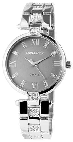 Excellanc Modische Damen Armband Uhr Grau Silber Strass Kristalle Analog Metall Frauen Quarz 91800069002 von Excellanc