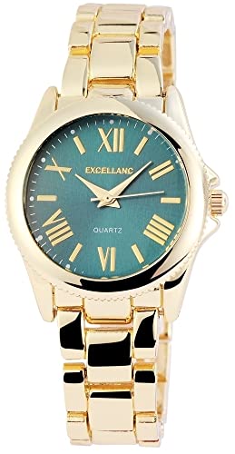 Excellanc Modische Damen Armband Uhr Grün Gold Analog Metall Quarz Design 9180306100033 von Excellanc