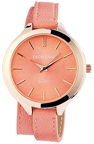 Excellanc Modische Damen Armband Uhr Rosa Gold Analog Leder Imitat Wickelarmband Quarz 9199335500001 von Excellanc