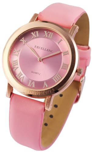 Excellanc Modische Damen Armband Uhr Rosa Rosègold Analog Kunst Leder Quarz 91900102004 von Excellanc