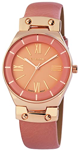 Excellanc Modische Damen Armband Uhr Rosa Rosègold Analog Leder Imitat Quarz 9195035500197 von Excellanc