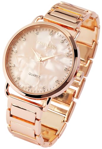 Excellanc Modische Damen Armband Uhr Rosa Roségold Perlmutt Strass Kristalle Analog Metall Frauen Quarz 91800076004 von Excellanc