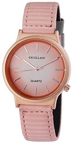 Excellanc Modische Damen Armband Uhr Rosa Rosègold Streifen Design Analog Leder Imitat Quarz 91900034001 von Excellanc