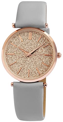 Excellanc Modische Damen Armband Uhr Rosègold Grau Glitter Design Analog Kunst Leder Quarz 91900147002 von Excellanc