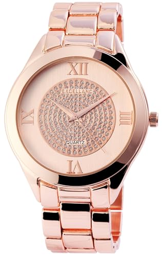 Excellanc Modische Damen Armband Uhr Roségold Römische Ziffern Strass Kristalle Analog Metall Frauen Quarz 91800084003 von Excellanc