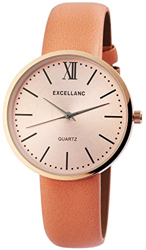 Excellanc Modische Damen Armband Uhr Rosègold Rosa Analog Kunst Leder Quarz 91900112003 von Excellanc