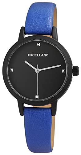 Excellanc Modische Damen Armband Uhr Schwarz Blau Design Analog Kunst Leder Quarz 91900205005 von Excellanc