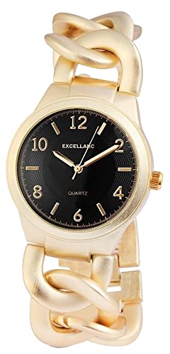 Excellanc Modische Damen Armband Uhr Schwarz Gold Analog Metall Kettenarmband Quarz 9152801000022 von Excellanc