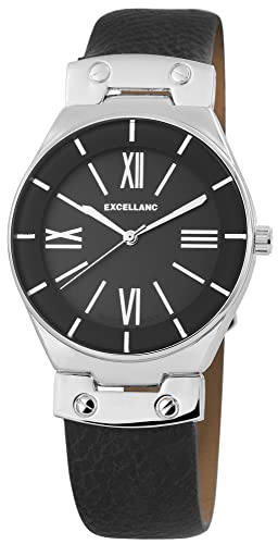 Excellanc Modische Damen Armband Uhr Schwarz Grau Analog Leder Imitat Quarz 9195021500197 von Excellanc