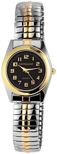 Excellanc Modische Damen Armband Uhr Schwarz Silber Gold Zugband Stretch Quarz 9170011000024 von Excellanc