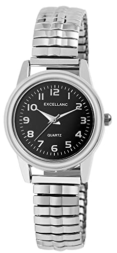 Excellanc Modische Damen Armband Uhr Schwarz Silber Zugband Stretch Quarz 91700034002 von Excellanc