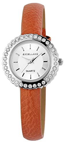 Excellanc Modische Damen Armband Uhr Silber Beige Analog Leder Imitat Strass Crystals Quarz 9195623100018 von Excellanc