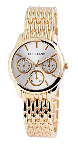 Excellanc Modische Damen Armband Uhr Silber Gold Analog Chrono Look Metall Quarz 9151002500011 von Excellanc