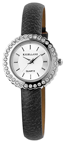 Excellanc Modische Damen Armband Uhr Silber Grau Analog Leder Imitat Strass Crystals Quarz 9195621500018 von Excellanc