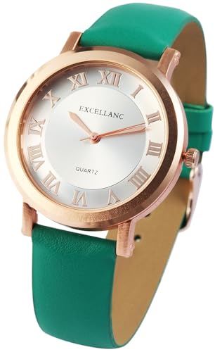 Excellanc Modische Damen Armband Uhr Silber Grün Rosègold Analog Kunst Leder Quarz 91900102009 von Excellanc