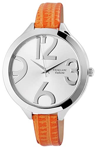 Excellanc Modische Damen Armband Uhr Silber Orange Analog Kunst Leder Quarz 9195022700226 von Excellanc