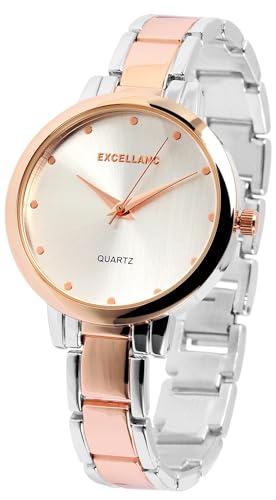 Excellanc Modische Damen Armband Uhr Silber Roségold Analog Metall Frauen Quarz 91800066002 von Excellanc