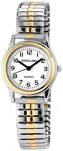 Excellanc Modische Damen Armband Uhr Weiß Gold Silber Analog Zugband Stretch Quarz 91700034001 von Excellanc