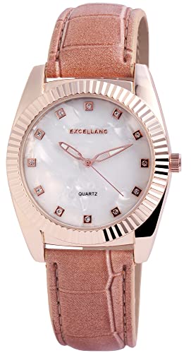 Excellanc Modische Damen Armband Uhr Weiß Rosa Rosègold Perlmutt Analog Kunst Leder Quarz 9195037500203 von Excellanc