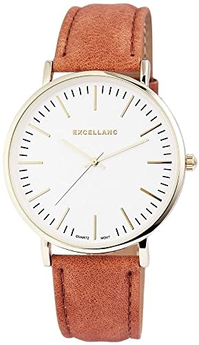 Excellanc Modische Damen Armband Uhr Weiß Rosègold Braun Analog Kunst Leder Quarz 92900031009 von Excellanc