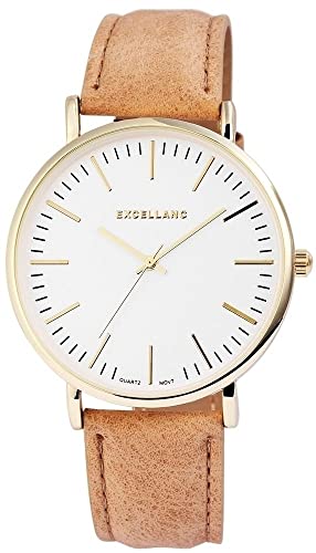 Excellanc Modische Damen Armband Uhr Weiß Rosègold Braun Analog Kunst Leder Quarz 92900031011 von Excellanc