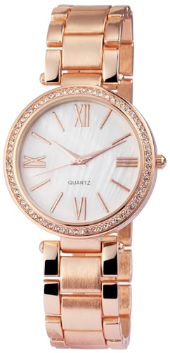 Excellanc Modische Damen Armband Uhr Weiß Roségold Römische Ziffern Strass Kristalle Analog Metall Frauen Quarz 91800062001 von Excellanc