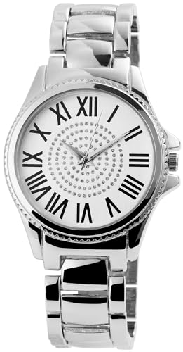 Excellanc Modische Damen Armband Uhr Weiß Silber Strass Kristalle Römische Ziffern Analog Metall Frauen Quarz 91800118002 von Excellanc