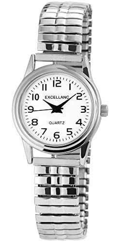 Excellanc Modische Damen Armband Uhr Weiß Silber Zugband Stretch Quarz 91700034003 von Excellanc