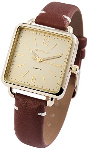 Excellanc Modische Damen Armbanduhr Gold Braun Quadratisch Analog Leder Imitat Quarz Frauen 91900092003 von Excellanc