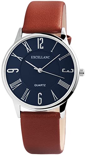 Excellanc Modische Damen Design Armband Uhr Blau Braun Analog Kunst Leder Quarz 91900191002 von Excellanc