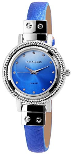 Excellanc Modische Damen Design Armband Uhr Blau Strass Crystals Analog Kunst Leder Quarz 9195023000233 von Excellanc