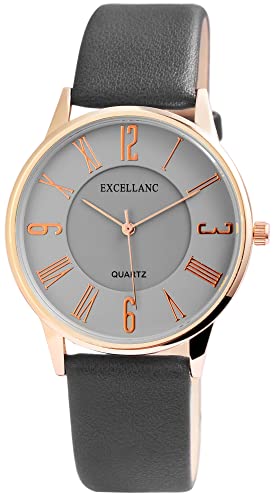 Excellanc Modische Damen Design Armband Uhr Grau Rosègold Analog Kunst Leder Quarz 91900191001 von Excellanc