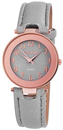 Excellanc Modische Damen Design Armband Uhr Grau Rosègold Analog Kunst Leder Quarz 9195032500195 von Excellanc