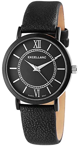 Excellanc Modische Damen Design Armband Uhr Schwarz Römische Ziffern Analog Kunst Leder Quarz 9195071100237 von Excellanc