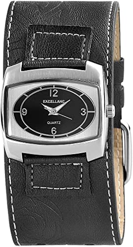 Excellanc Modische Damen Design Armband Uhr Silber Schwarz Analog Kunst Leder Quarz 9195021000116 von Excellanc