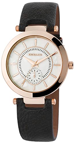 Excellanc Modische Damen Design Armband Uhr Weiß Braun Rosègold Perlmutt Chrono-Look Analog Kunst Leder Quarz 9195031600202 von Excellanc