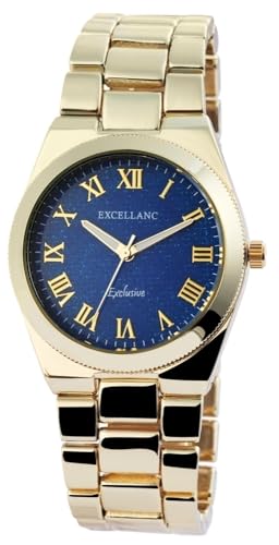 Excellanc Modische Damenuhr Blau Gold Römische Ziffern Analog Metall Frauen Quarz 9180603000004 von Excellanc