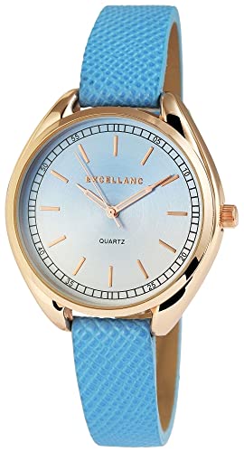 Excellanc Modische Damenuhr Blau Rosègold Analog Kunst Leder Band Quarz 91900055004 von Excellanc