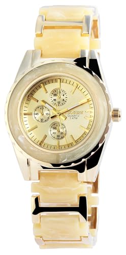 Excellanc Modische Damenuhr Gold Beige Analog Chrono-Look Metall Frauen Quarz 9SS8104000009 von Excellanc