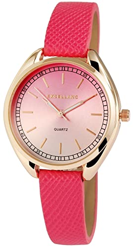 Excellanc Modische Damenuhr Rosa Rosègold Analog Kunst Leder Band Quarz 91900055001 von Excellanc